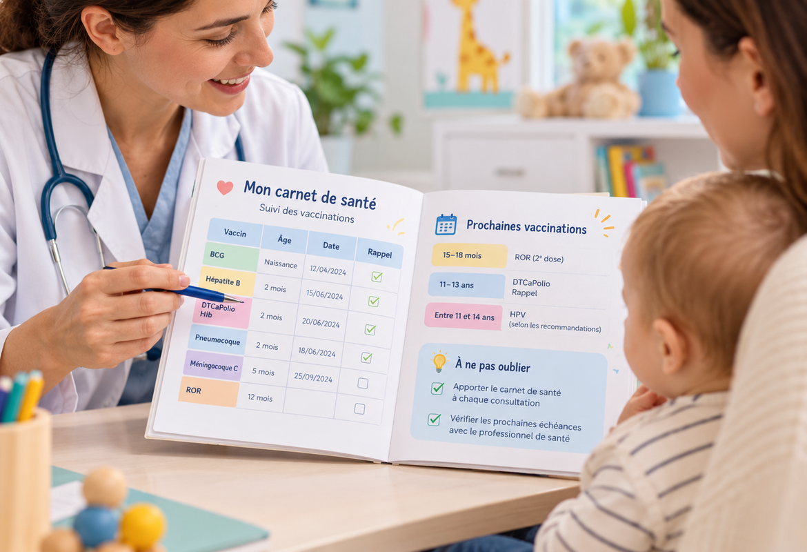 Le carnet de santé permet de suivre les vaccins et les rappels de bébé.