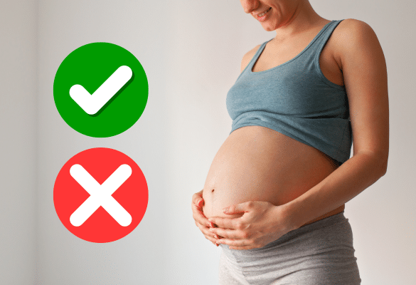 Illustration montrant un ventre de femme enceinte avec des symboles vrai et faux sur la faim pendant la grossesse