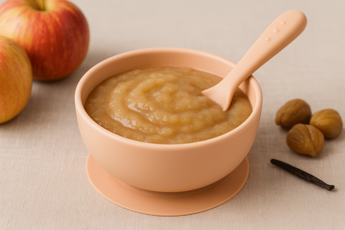 Compote pomme châtaigne pour bébé, dessert doux et adapté dès 6 mois