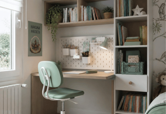 Coin bureau enfant avec chaise, étagères et rangements